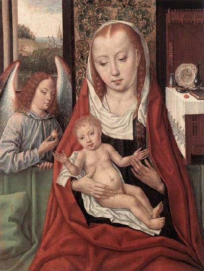 Master of the Saint Ursula Legend Virgin and Child with an Angel France oil painting art